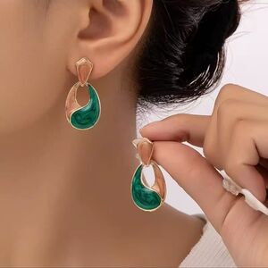 Green and Gold Teardrop Earrings